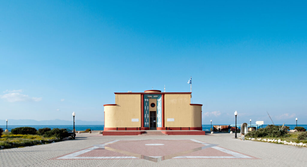 Rhodes Aquarium building by the sea