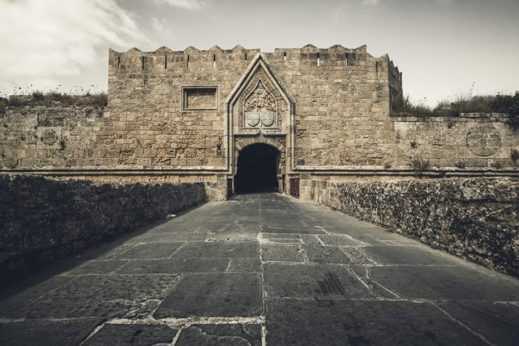 Medieval gate and stone walls of Rhodes Old Town