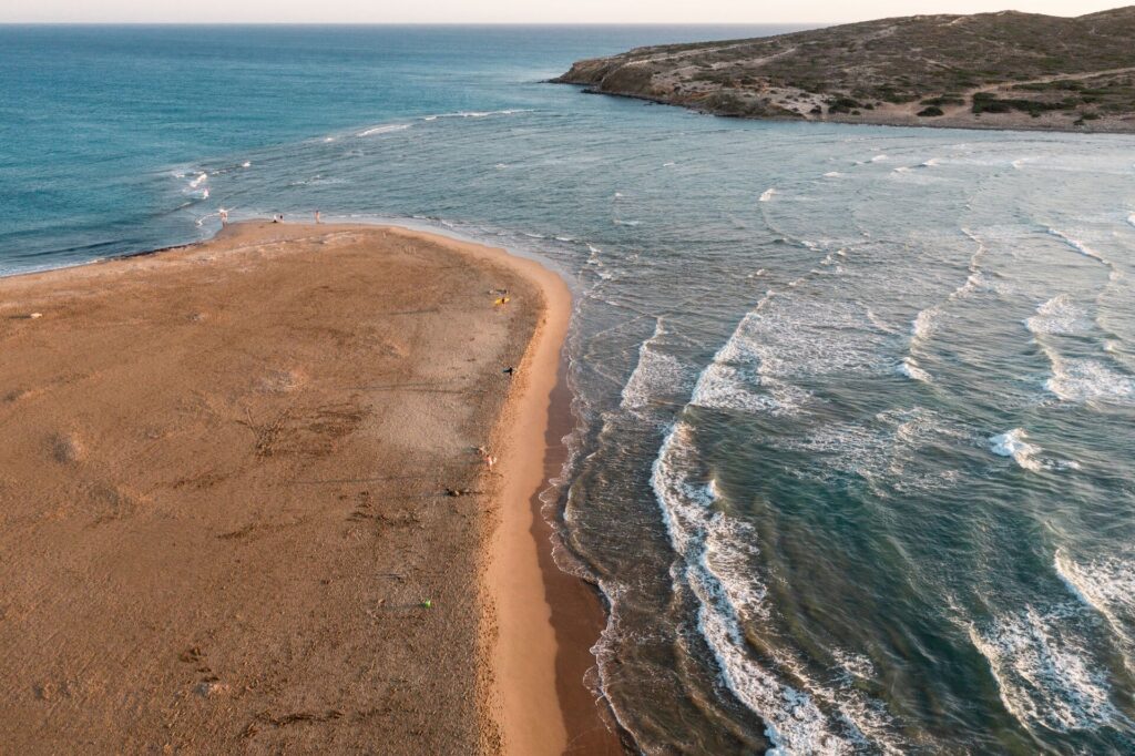 Sandy strip between two seas at Prasonisi, Rhodes